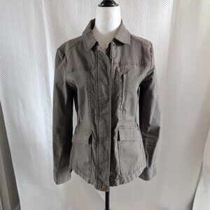 Ann Taylor LOFT Khaki Green Utility Zip Up Jacket Small Cotton Twill Neutral